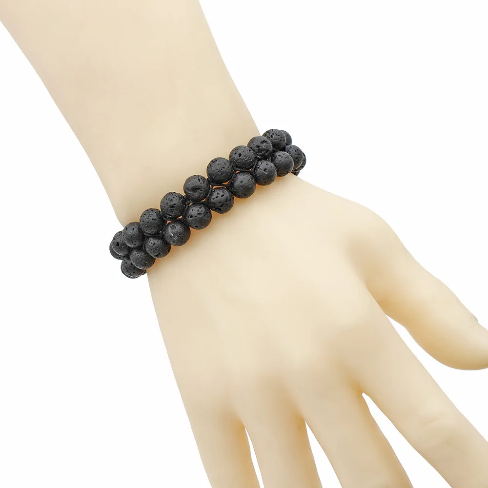 

2021 New Bracelet 8mm Volcanic Synthetic Turquoise Braided Rope Double BeadedRetro Natural Stone Fashion Popular Simplicity
