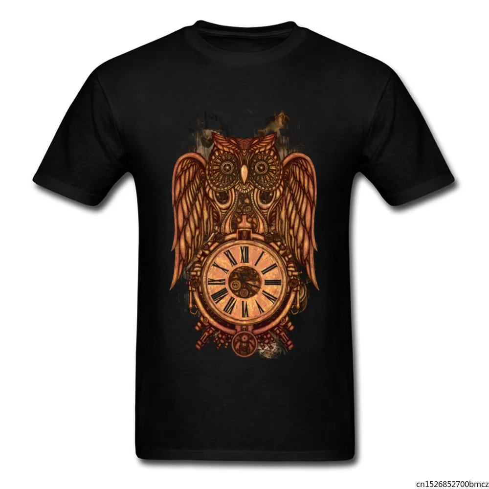 

Pure Lycra WoWomen Vintage Steampunk Owl Tshirts Funny O Neck Tee-Shirt Wholesale Customized