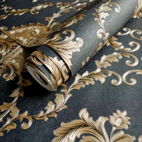 10m high grade black gold luxury embossed texture metallic 3d damask wallpaper for wall roll washable vinyl pvc wall paper