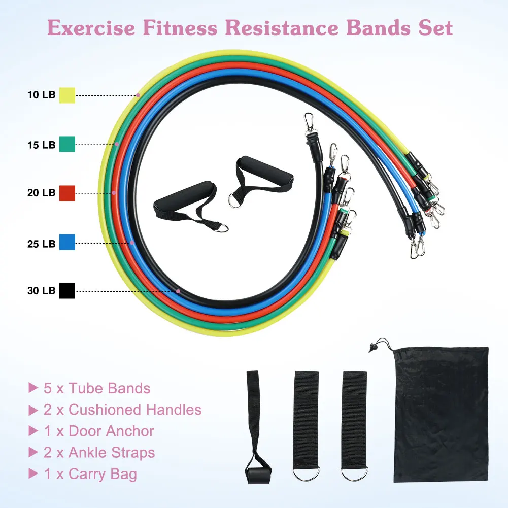 11 шт./компл. латексные эспандеры тренажерный зал дверное крепление с ремешками на