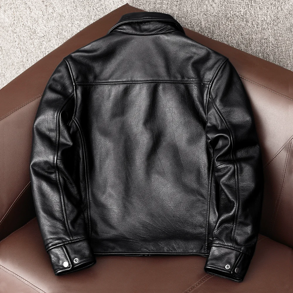 

2021 new black soft leather jacket men's 100% leather jacket casual fashion plus size leather jacket