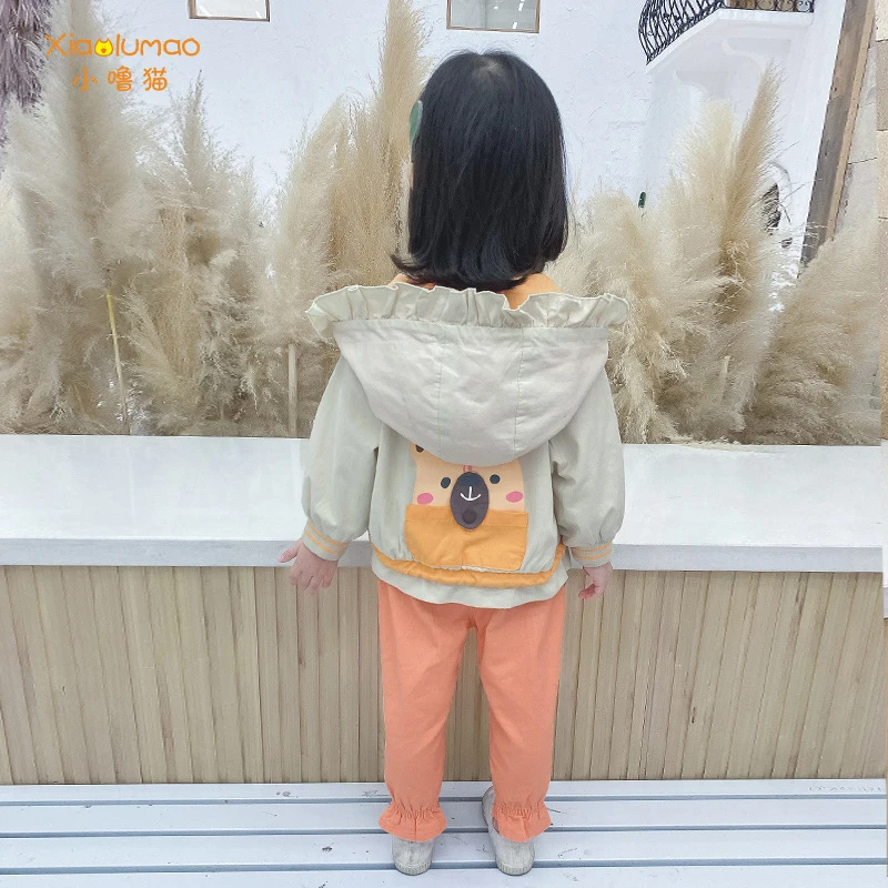 

Baby girl spring jacket Drawstring jacket for girls 8 years cute toddler jacket hooded 3-8Y streetwear wholesale clothing