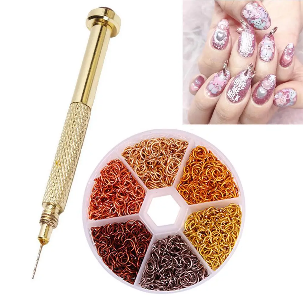 

Nail Art Piercing Dangle Aluminum Ring Or Bracket Punch Nails Metal Alloy Rhinestones Glitter 3D Decoration And Nail Punch