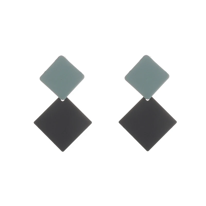 

Simple geometric square round color stitching earrings S925 temperament contrast color creative girl beautiful jewelry