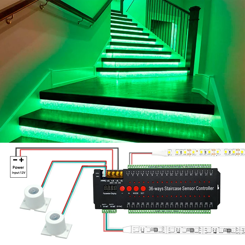 WS2811 Led Strip Lights 6-36 Channel Human Infrared Touch Multi-Function Induction Controller Door Step Staircase Lamp Running