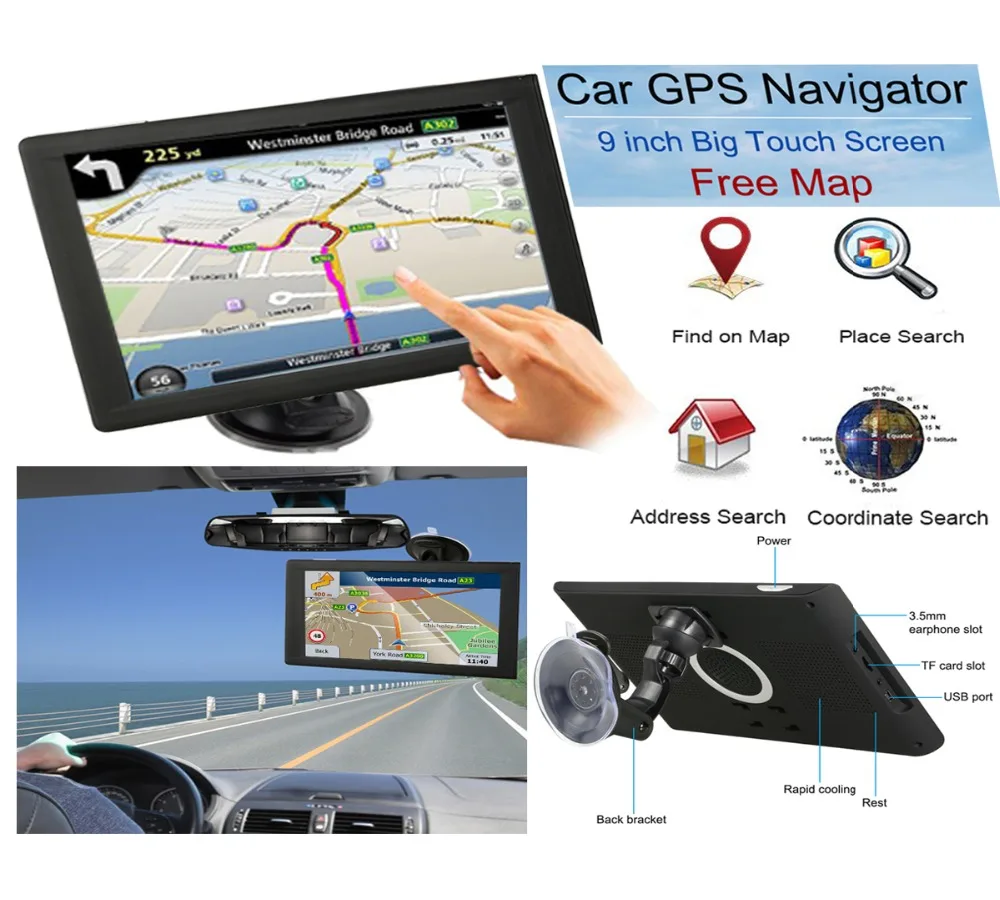 Carnavigation gps 9 дюймов lcd емкостный экран 256 Мб 8 г памяти FMtransmitter спутниковая навигация последняя карта