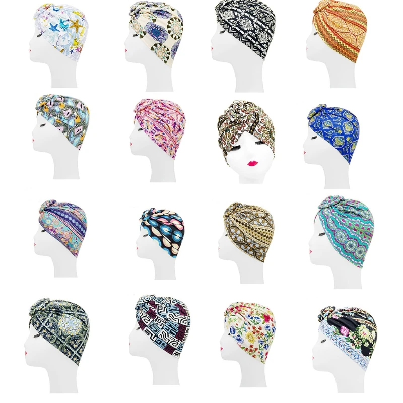 

Цветочный узел с готовым узелком Галстуки тюрбан шляпа с богемскими принтами, Семейные комплекты на голову Хлопковый чепчик поворотная гол...