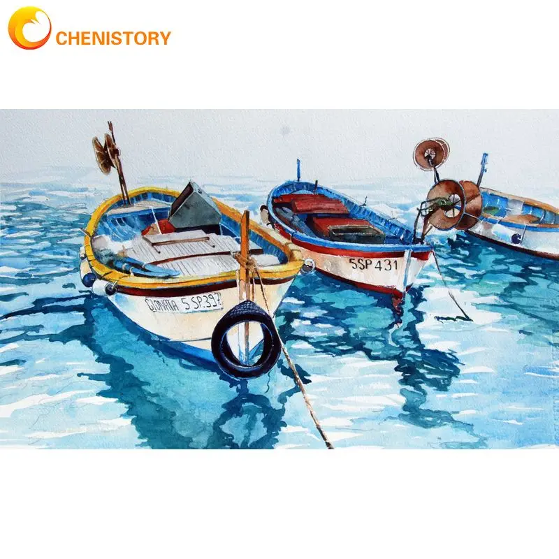 

CHENISTORY Oil Painting By Numbers Wooden Boat For Kids Scenery Acrylic Drawing Canvas Picture By Numbers Wall Art Diy Home Dec