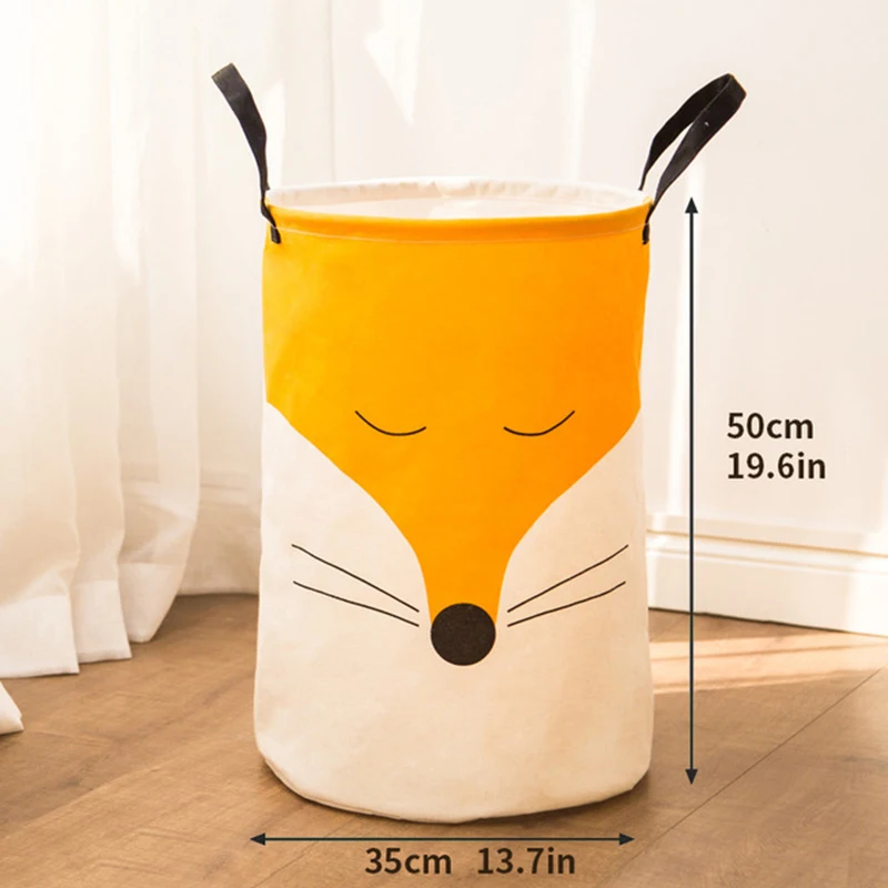 

Cotton Cartoon Fox Collapsible Laundry Basket Multi-Use Laundry Bag Large Toy Clothes Storage Barrel Sundries Organizer Bucket