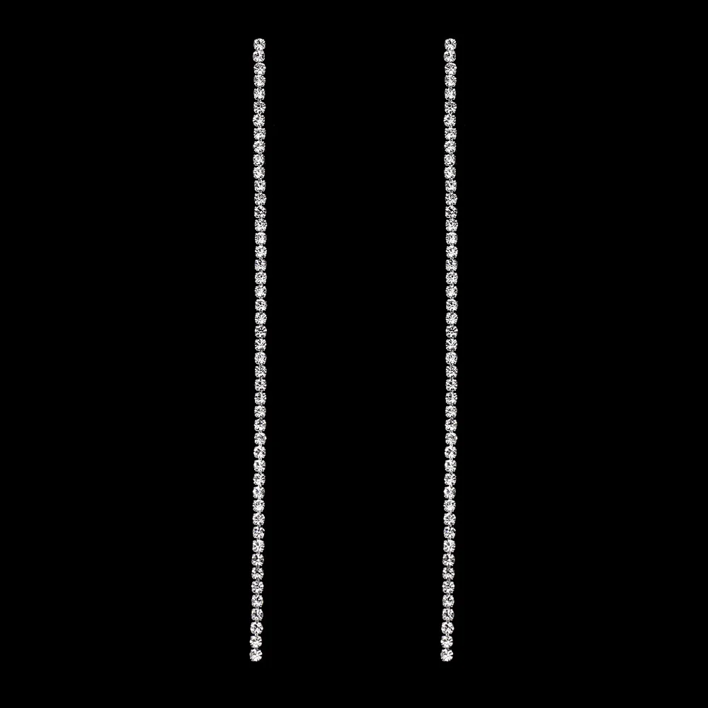12cm TREAZY, простые, 1 ряд, стразы, с кисточками, длинные серьги для женщин, серебряный цвет, висячие серьги, свадебные, вечерние, Brincos Femme - Окраска металла: 12cm