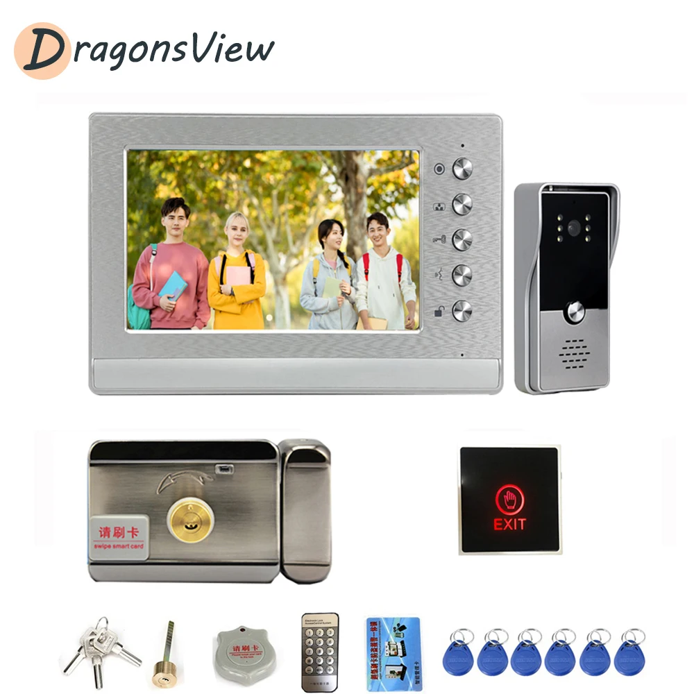 DragonsView Video Intercom 7’’ Indoor Monitor Wired 1000TVL Visual Door Phone Doorbell Kit for Homes Business Day Night Vision