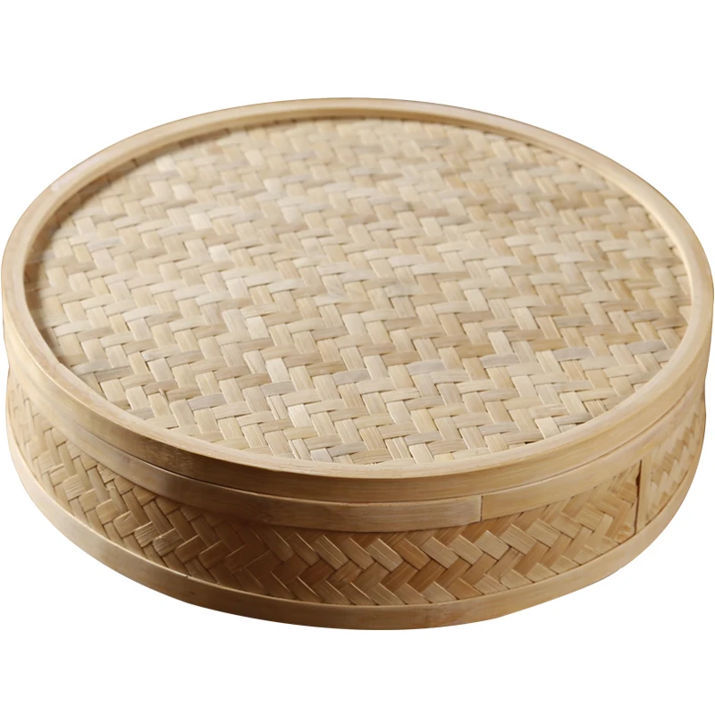 

Art Weaving Bamboo Storage Puer Box Tea Ceremony Tray Tea Cake Holder Round Plate with Lid Kit Teaware Tool Accessories Decor