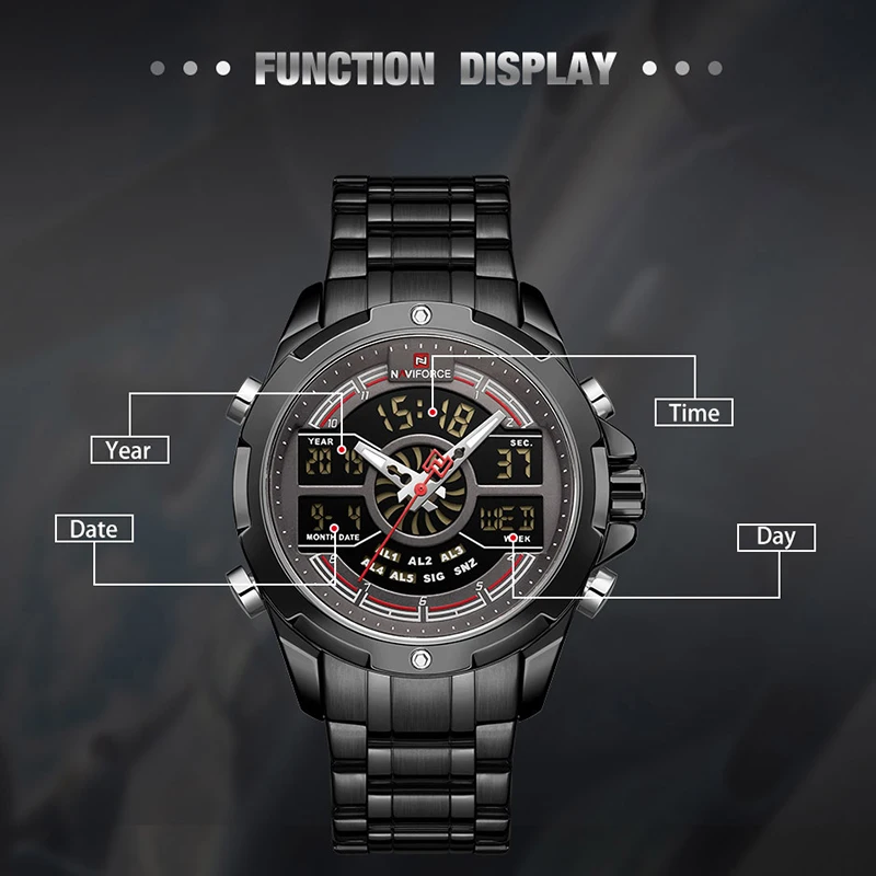 Роскошные Брендовые мужские часы NAVIFORCE, военные, светодиодный, цифровые, спортивные, наручные часы, бизнес, стальной ремешок, кварцевые часы, Relogio Masculino