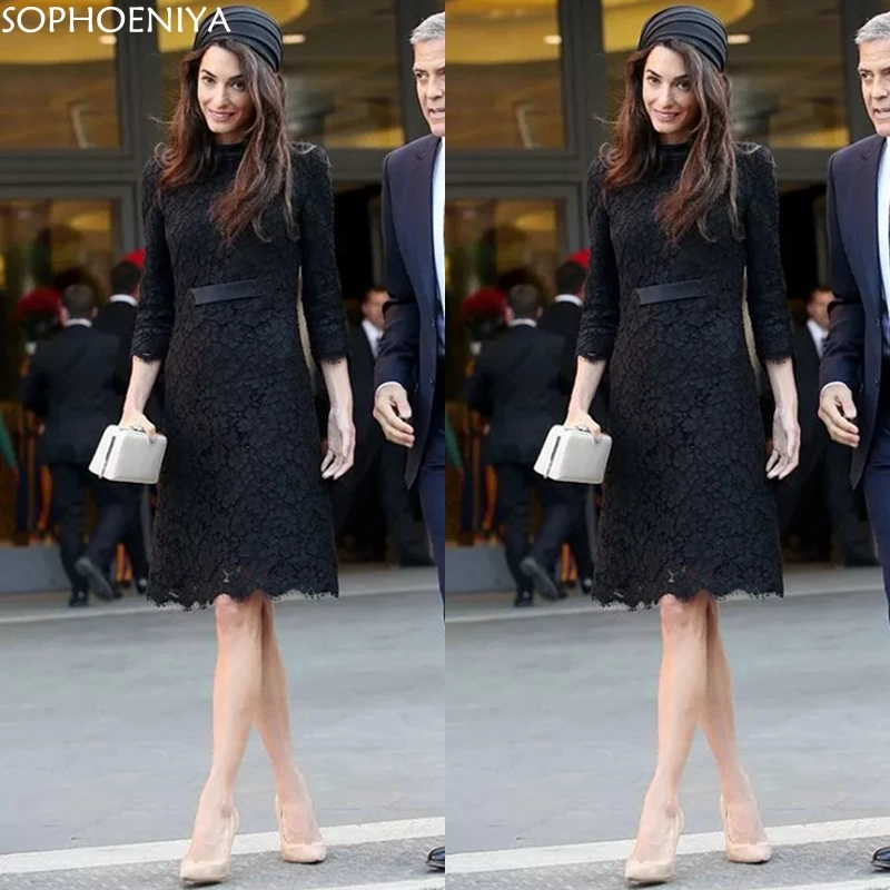 

Женское кружевное платье для матери невесты, черное платье с коротким рукавом и длинным рукавом, для гостей свадьбы