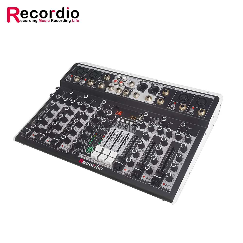 GAX-MF8 8 Channel Audio Mixer 16 Digital Reverb Effects Three Band Equalizer Mixing Console with USB +48V Phantom Power | Электроника