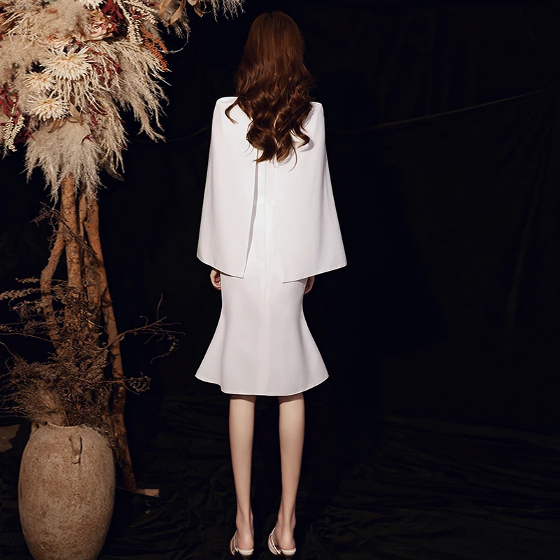 

White high-end evening dress women's banquet temperament dress Xia Goddess Fan light luxury usually wear French noble