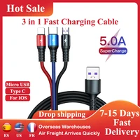 3 в 1, кабель для быстрой зарядки Micro USB Type-C для iPhone, Huawei, Android, IOS, 5A