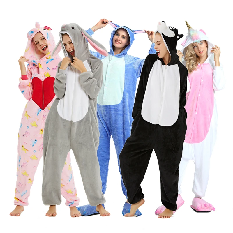 

New Winter Women Men Unisex Adult Cute Cartoon Onesie Animal Pajamas Unicornio Unicorn Stitch Kigurumi Flannel Nightie Sleepwear