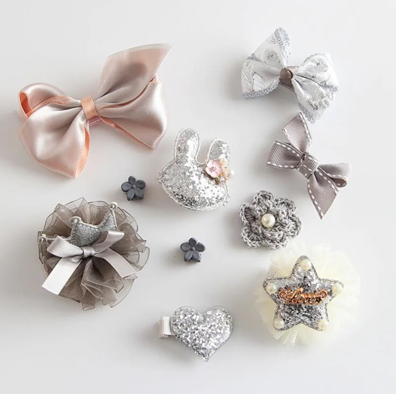 10Pcs/Box Girls Headdress Children Cute Hair Accessories Set Baby Clips Princess Crown Bows Headwear Barrettes Gift box | Детская одежда