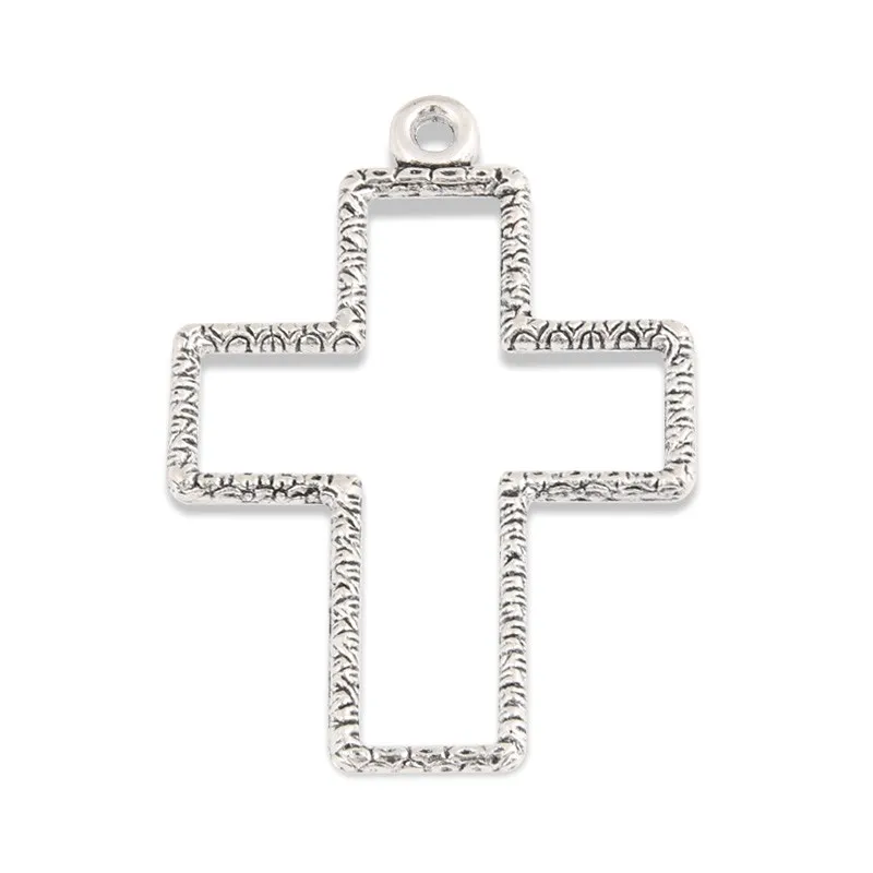 

10pcs Silver Color 59x42mm Decorative Pattern Hollow Cross Charms Religious Pendant Fit DIY Jewelry Handcrafted Accessories