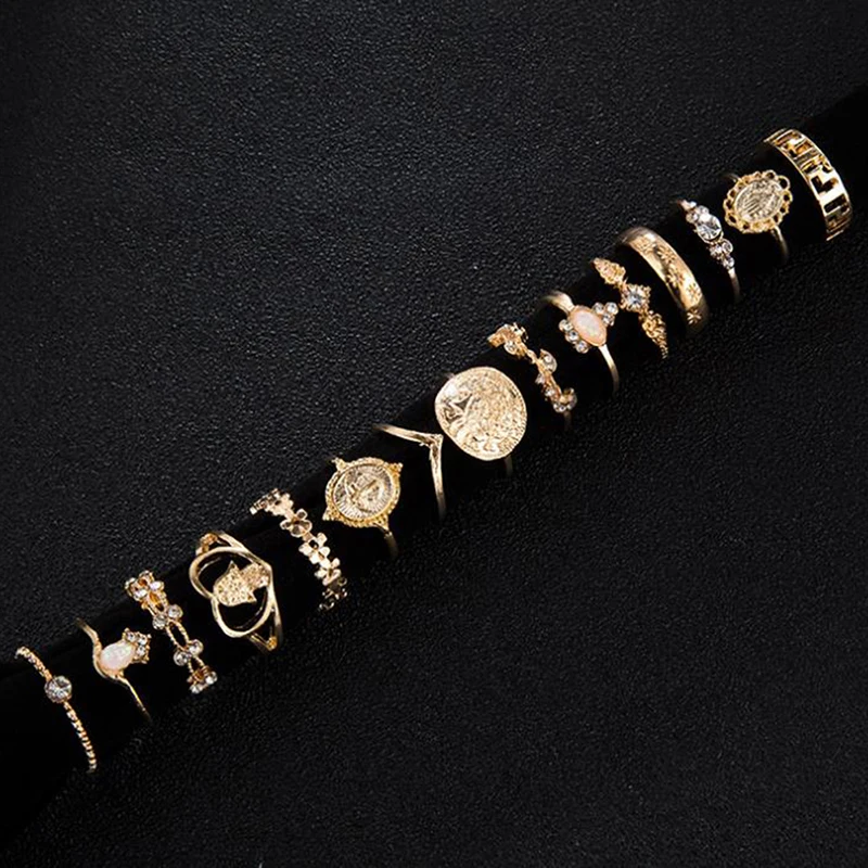 

15Pcs/set Vintage Gold Ring Personality Punk Gothic Men Women Rings Jewelry Gift