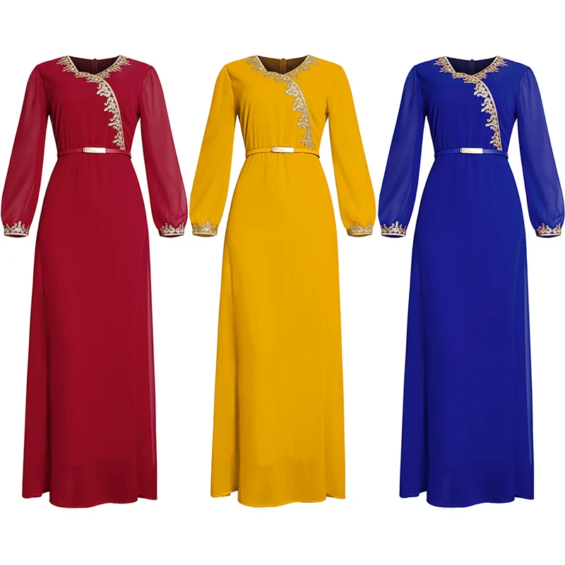 BUSHRA Moroccan Turkish Kimono Elegant Waist Women Dresses Muslim Abayas Embroidery Dashiki Chiffon Robe Kaftan Dress 2022 New