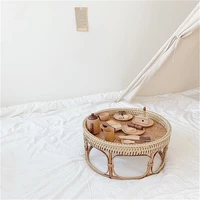 yincoo rattan hand woven round portable end table camping picnic photo shooting props fruit tray kids living room furniture