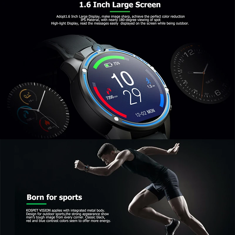 KOSPET Vision Smartwatch Смарт часы gps 4G Android 3 + 32 Гб Sim двойная камера наручные