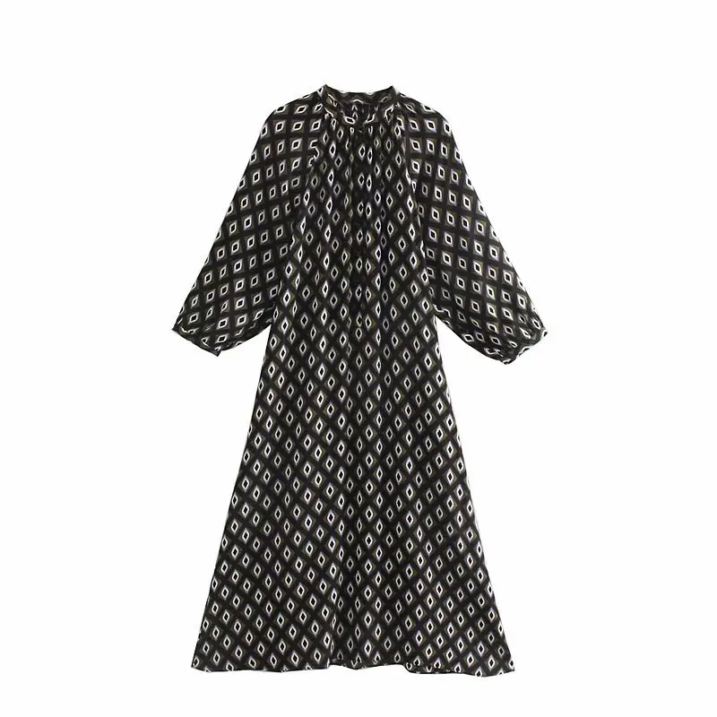Женское винтажное платье миди с геометрическим принтом повседневное свободное