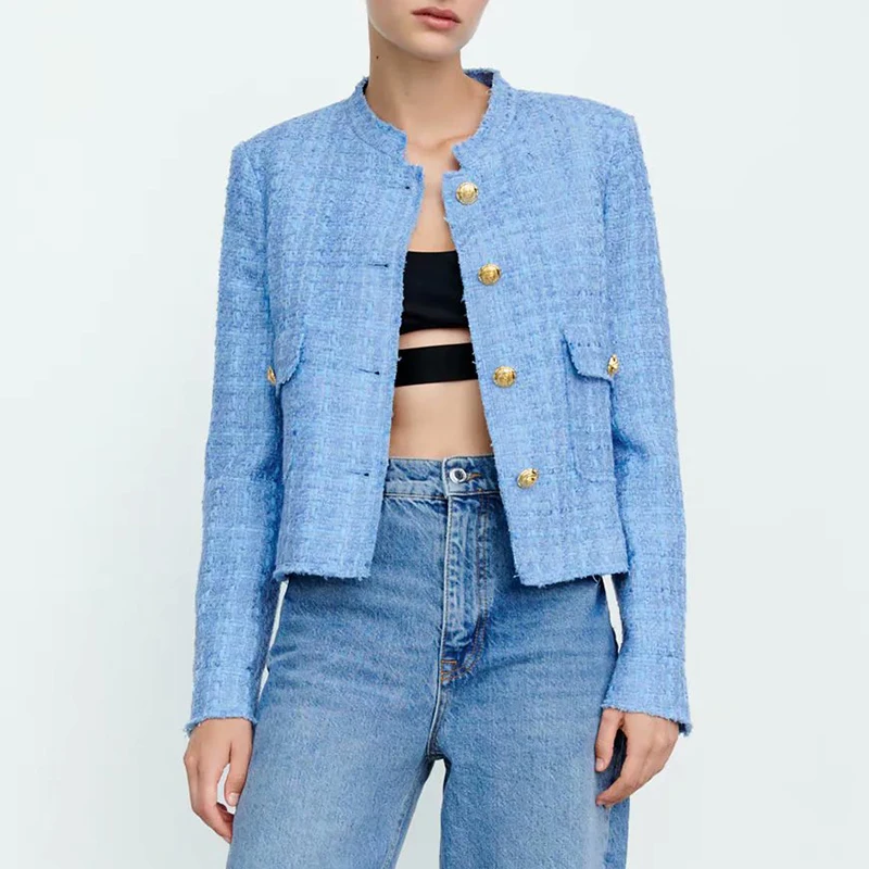 

Женская однобортная куртка ZA, повседневная однотонная куртка с длинным рукавом, осень 2021