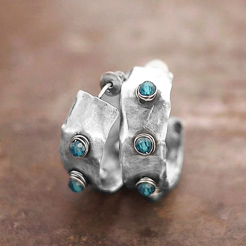 Huitan модные геометрические женские серьги-кольца в античном стиле серебряного