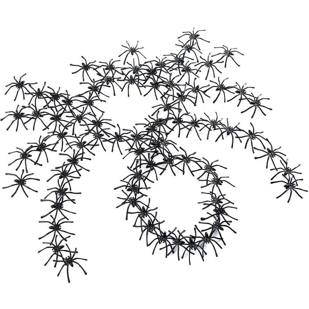 

100Pcs/Set Halloween Decorative Spiders Small Black Plastic Fake Spider Toys Novelty Funny Joke Prank Realistic Props
