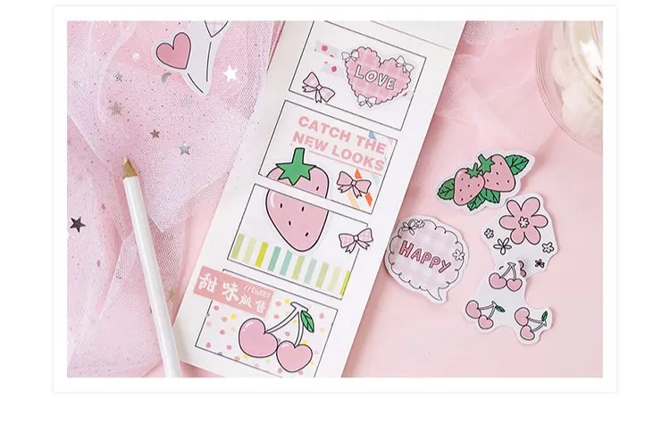 Мини-Клубничные наклейки s Bullet Journal декоративные Скрапбукинг Канцелярские корейские наклейки бумага розовый альбом наклеек