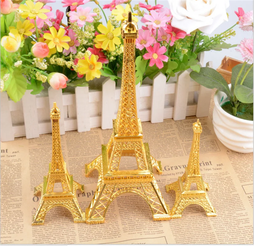 

10cm-32cm Paris Eiffel Tower Figurine Statue Metal Crafts Vintage Model Miniatures Decor Gold Tone Travel Souvenirs Decorations