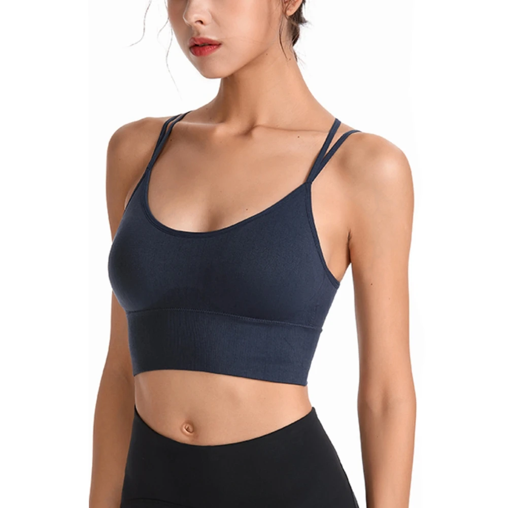 

Women Sexy Lingerie Double Spaghetti Strap Cross-Back Shockproof Bra Female Quick Dry Fitness Sports Bralette Underwear