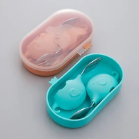 silicone stainless steel baby tableware cutlery short fork spoon storage box solid food training feeding for baby kid children