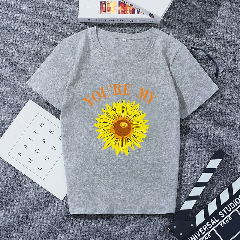 

Personality Woman T-Shirts 2021 New Summer Cotton Women T-shirts Chrysanthemum Inspirational Letter Print T Shirt Mujer Tee Tops