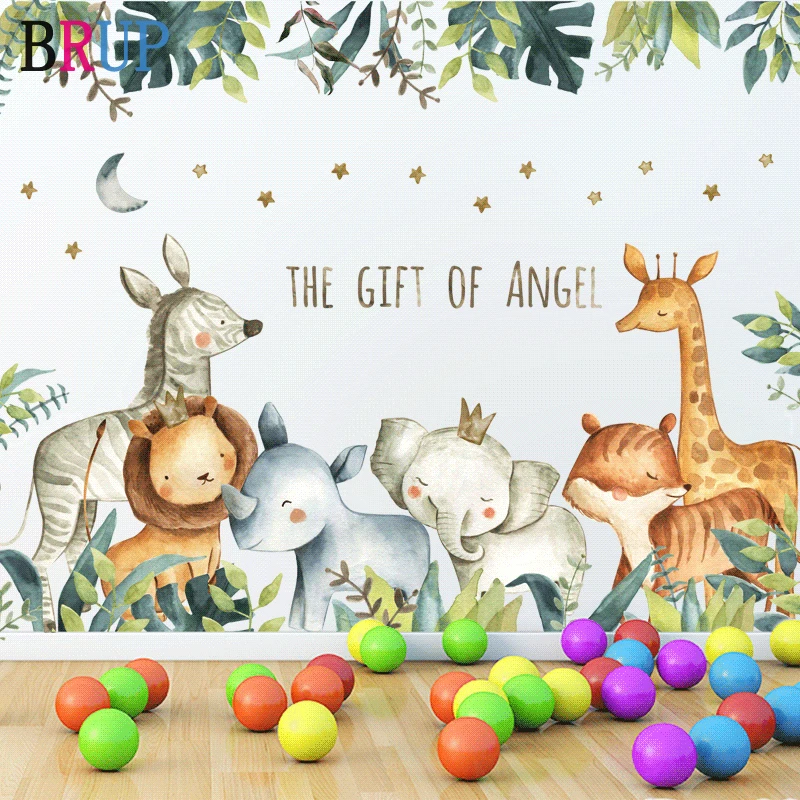 

Cute Animals Jungles Forest Wall Stickers Paint Style for Living Room Kids Room Wall Decal Baby Nursery Wall Decor Gift Murals
