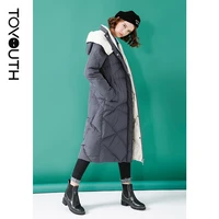 toyouth women thickening duck down jackets with hat casual style long overcoat winter black gray warm coat