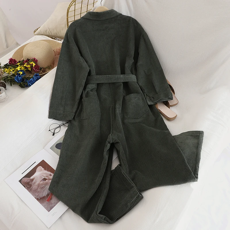 Overalls For Women Solid Loose Casual Rompers Bodysuit 2019 New Autumn Winter Fashion Ladies Corduroy Vintage Jumpsuit Korean |