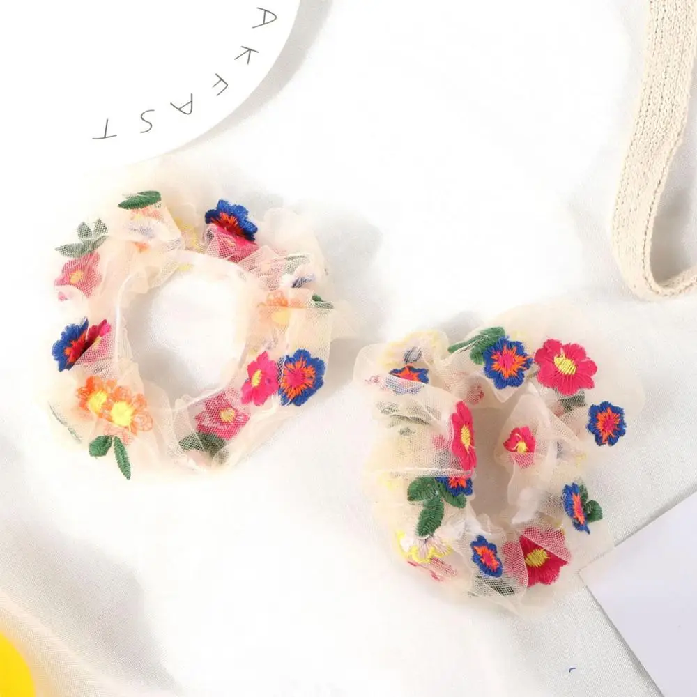 Mesh Polka Dot Large Intestine Loop Hair Headband Vintage Embroidered Flower Rope Highly Gauze Elastic Accessories |