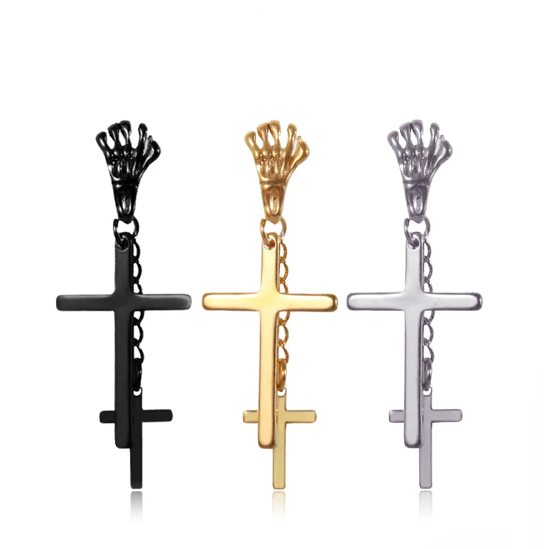 

Stainless Steel Cross Dangle Drop Earrings For Men Halloween Ghost Hand Gothic Punk Earrings Jewelry Party Accessories 1pcs