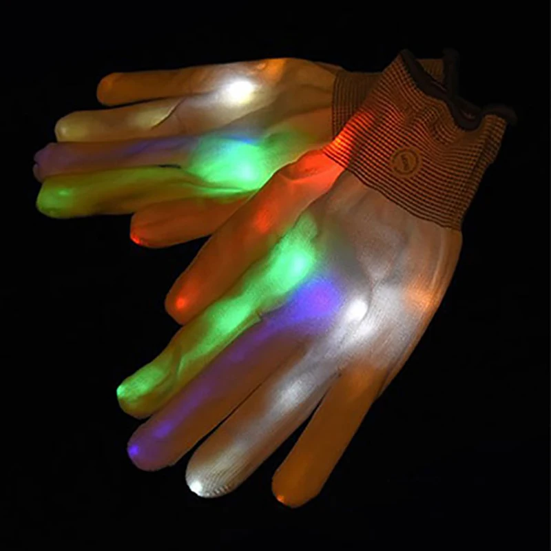 Colored lights 1 шт. Хэллоуин светодиодные светящиеся перчатки новинка костяные светящиеся перчатки Радуга Рождество карнавал светящиеся перчатки неоновые вечерние принадлежности - Цвет: Colored lights