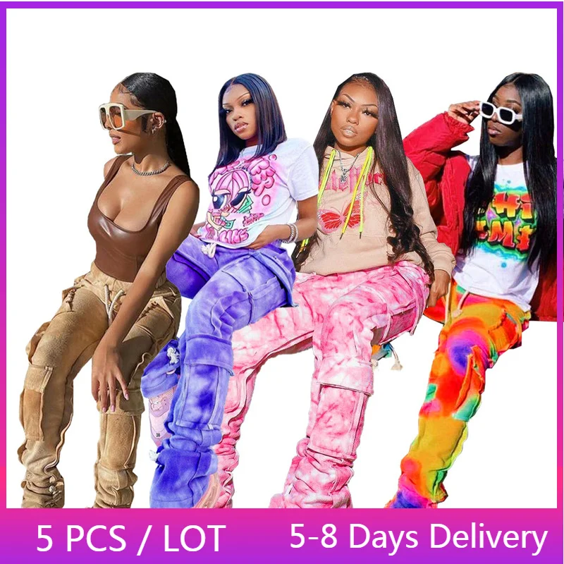 

Wholesale Items Casual Joggers Cargo Pants Women High Waist Tie Dye Stacked Pants Fall Clothes for Women Sweatpants Streetwear