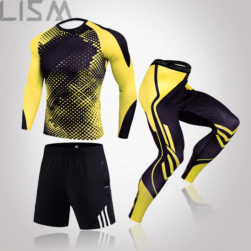 

Men's Suit Gym Fitness Training Compression Suit Men's Quick-Drying Breathable Sweat-Absorbent Running Underwear Set 3-Piece Set