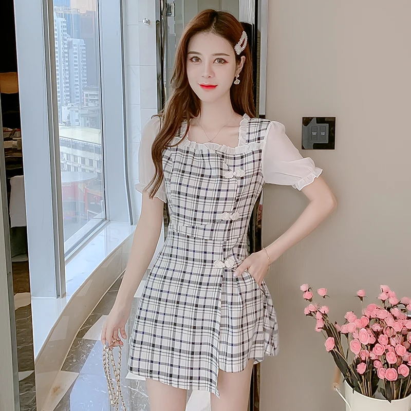 

COIGARSAM Chinese Style Women one-piece dress korean New Summer Cheongsam Dresses Blue It All 3220