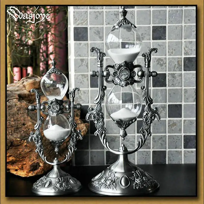 

HQ RH03 Carving Patterns Zinc Alloy Silver 15/30Mins Swivel Sand Glass Sand Timer Clock Hourglass Tableware Home Decoration