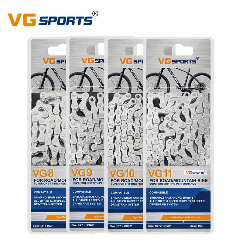 

VG Bicycle Chain 8 9 10 11 Speed Velocidade Silver Mountain Road Bike Chains 116 Links Ultralight Carbon Steel MTB Parts