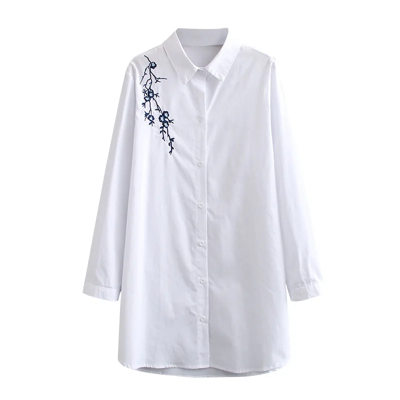 

Осенние женские рубашки, женские белые топы, женские блузки с длинным рукавом, Свободная Женская одежда с цветочной вышивкой, S79 8080