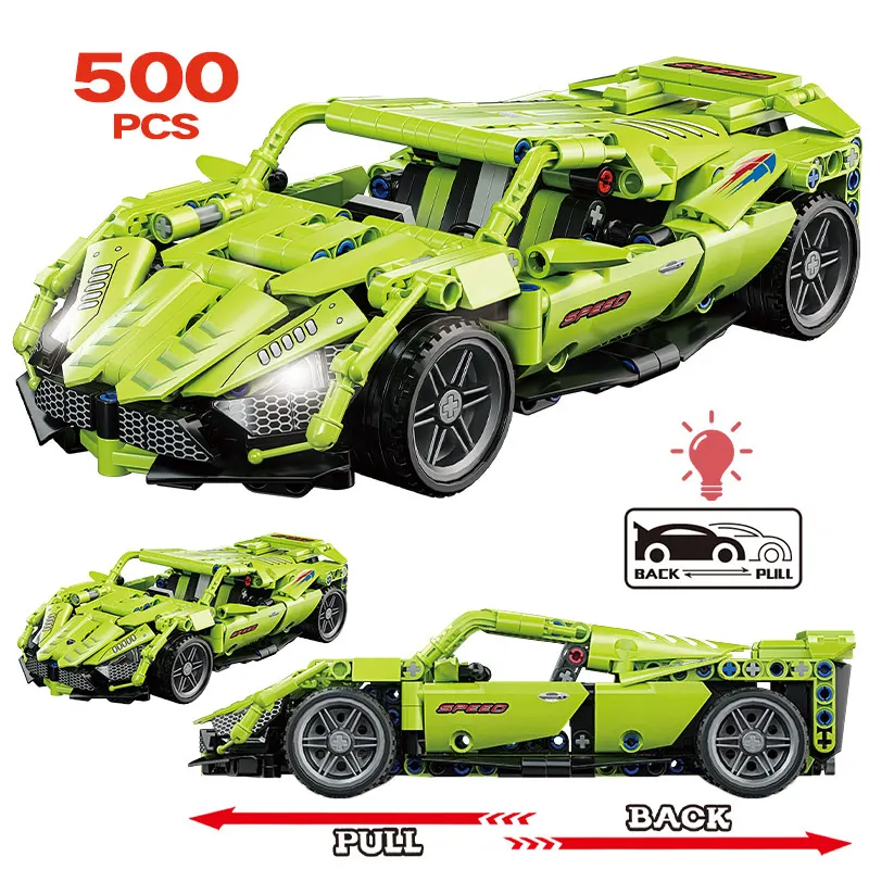 

500pcs City Pull Back Competition Racing Car Building Blocks MOC Mechanical Sports Vehicle Bricks Toys For Children
